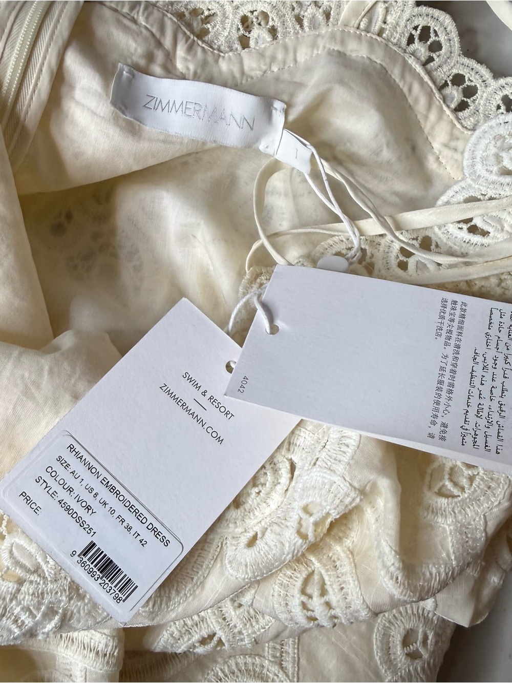 NWT Zimmermann Rhiannon Embroidered Ivory Linen Midi Dress Size 1 US 6 - Picture 10 of 12